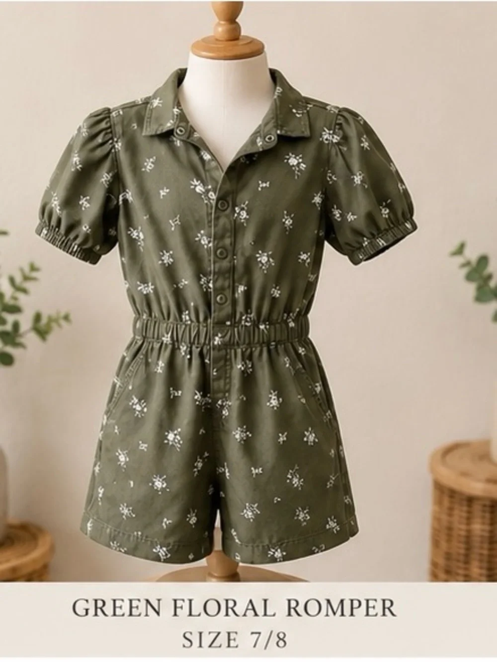 Old Navy Olive Green Floral Girls Romper